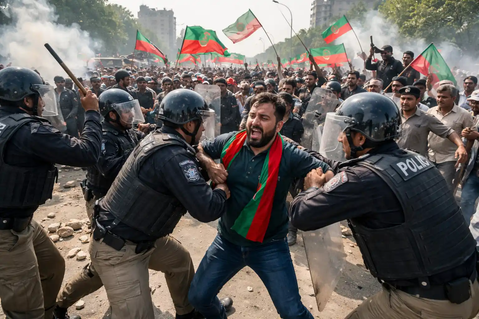 PTI protest Karachi workers clash with police in Red Zone during violent demonstration