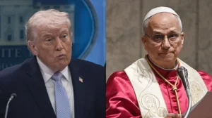 A comparison photo of US President Donald Trump and Pope Leo XIV highlighting the clash over foreign policy and crime mentioned in Trump Pope Leo discussions.