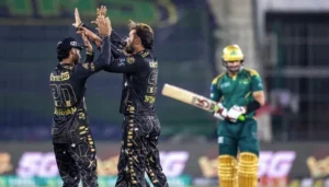 Peshawar Zalmi players celebrating wicket against Multan Sultans during Zalmi vs Sultans PSL 11 match