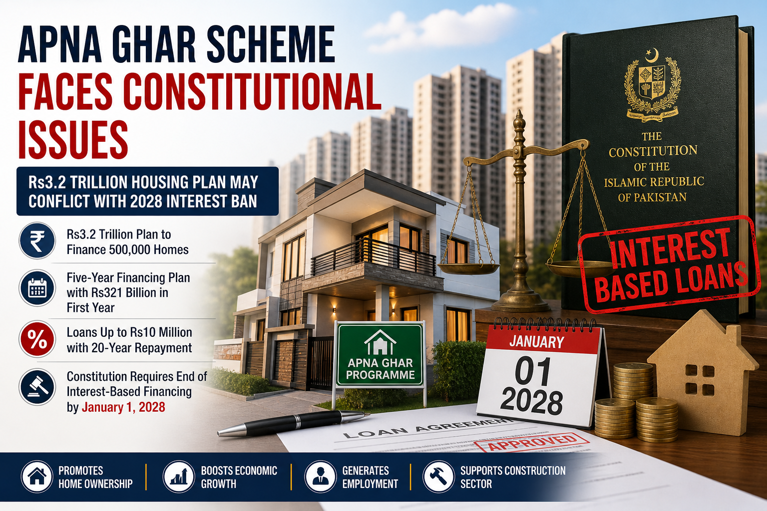 Apna Ghar Scheme housing plan in Pakistan showing constitutional issues with interest based loans and 2028 deadline