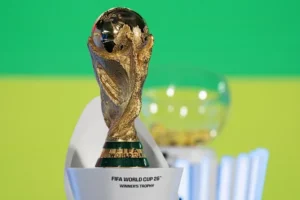 FIFA World Cup Trophy displayed ahead of the FIFA Opening Ceremony for the 2026 World Cup