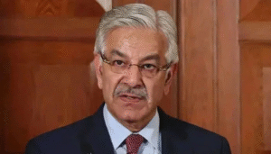Pakistan Defence Minister Khawaja Asif speaking about regional tensions and warning India against future military aggression