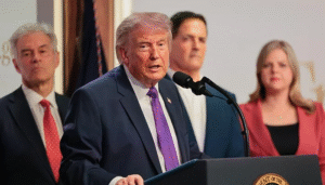 US President Donald Trump delivering remarks during updates on the US Iran peace talks and regional ceasefire negotiations.