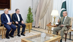 Iranian Foreign Minister Abbas Araghchi meeting with Prime Minister Shehbaz Sharif in Islamabad to discuss US-Iran talks.