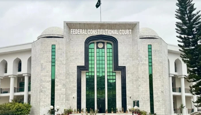Exterior view of the Federal Constitutional Court building in Islamabad regarding the Pakistan Super Tax ruling.