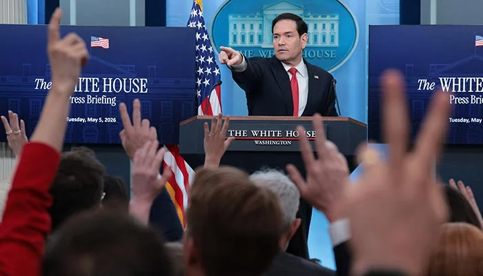 US Secretary of State Marco Rubio addressing the media regarding the conclusion of the US Iran offensive and shipping safety.