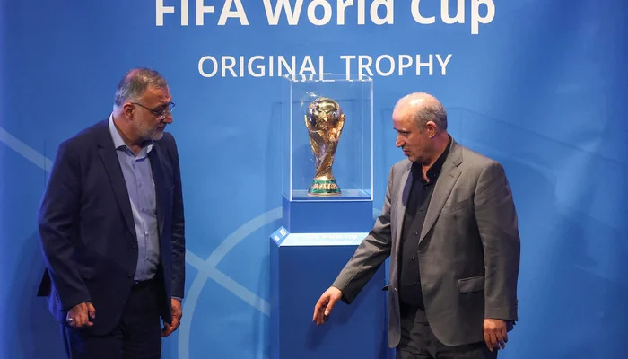 A high-quality landscape illustration representing Team Melli's participation in the FIFA World Cup amid diplomatic discussions.