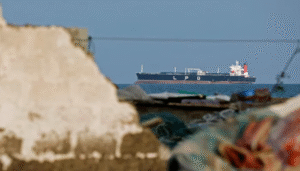 US guided-missile destroyers escorting commercial LPG tankers through the Strait of Hormuz during the maritime blockade.