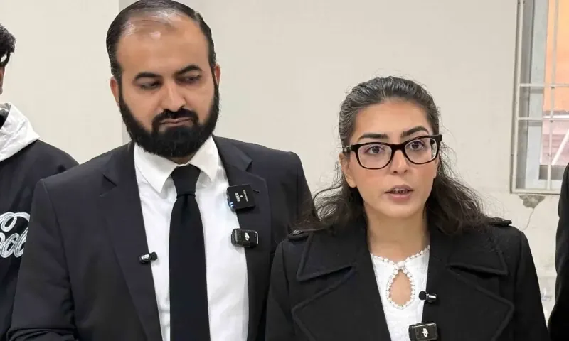 Iman Mazari and Hadi Ali Chattha during court proceedings related to Iman Mazari plea