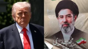 Donald Trump and an Iranian leader during rising Iran US tensions in the Middle East