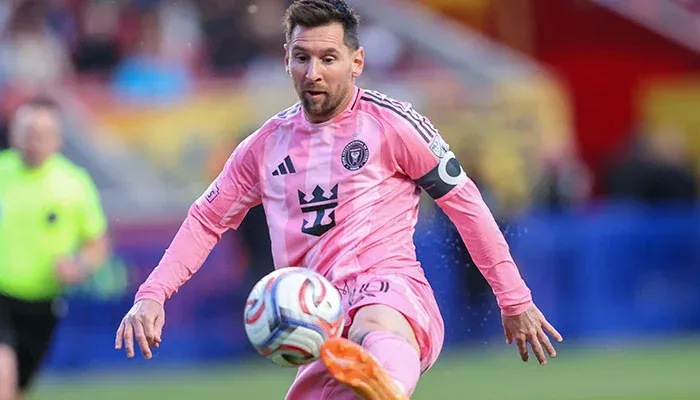 Lionel Messi playing for Inter Miami during an MLS match in 2026