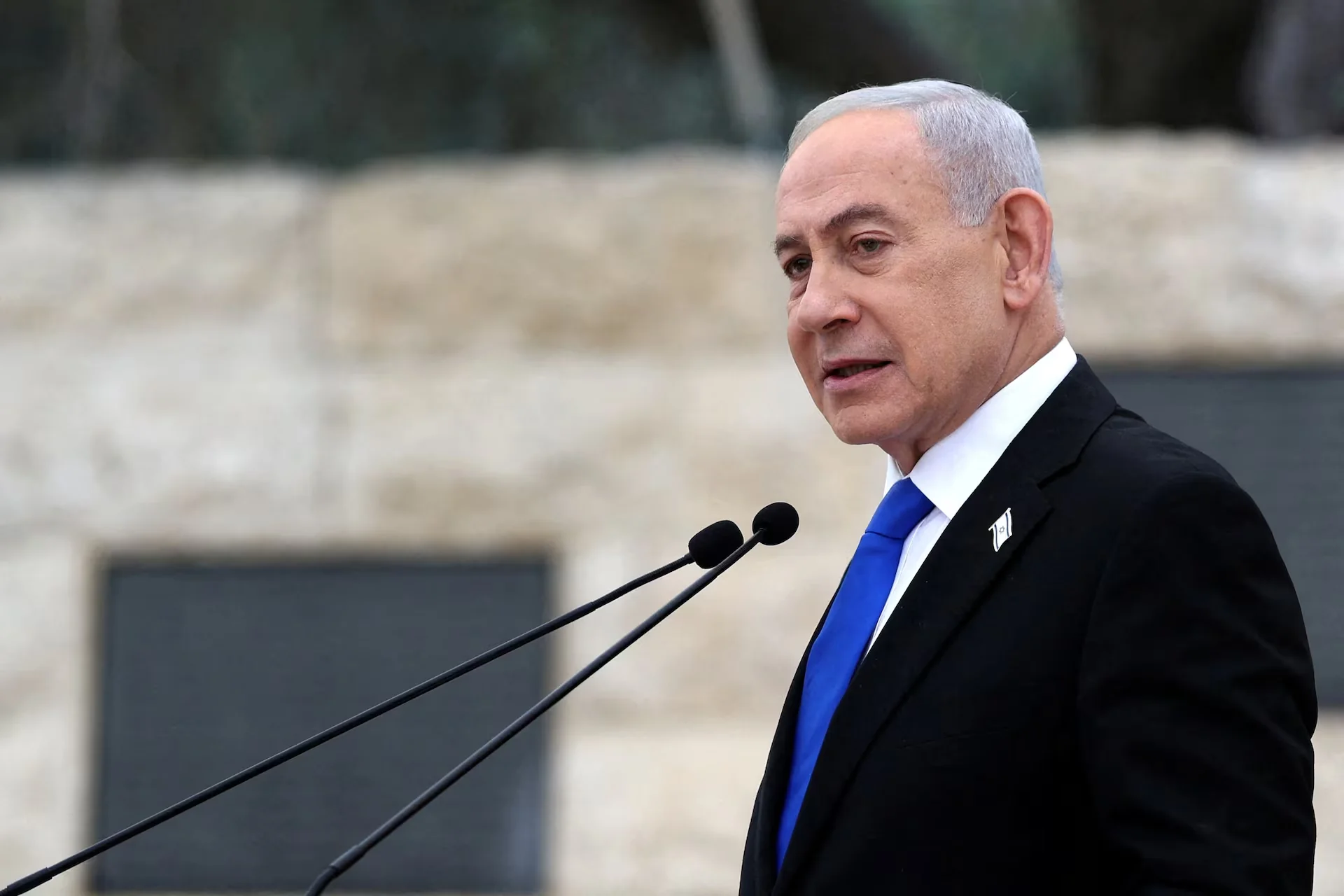 Benjamin Netanyahu delivers a speech during the Netanyahu UAE Meeting amid Iran war tensions
