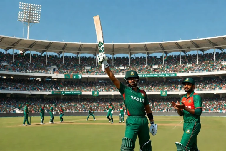 Bangladesh captain Najmul Hossain Shanto celebrates his century on Day 1 of the Bangladesh Test against Pakistan at Sher-e-Bangla National Stadium in Dhaka