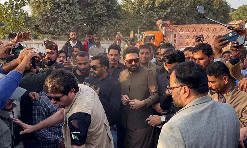 PTI leaders and supporters during PTI sit in near Adiala Jail in Rawalpindi