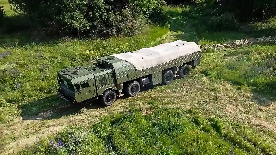 Russian military missile launcher during Russia Nato tensions and nuclear drills near Belarus