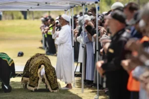 Muslim mourners offer funeral prayers for victims of the San Diego mosque attack
