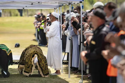 Muslim mourners offer funeral prayers for victims of the San Diego mosque attack