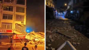 Buildings damaged after the South China Quake in Guangxi region