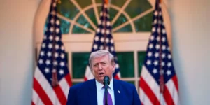 Donald Trump speaking about Trump Iran Ceasefire during a press conference at the White House