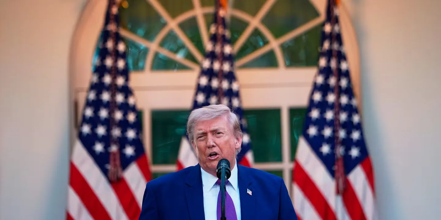Donald Trump speaking about Trump Iran Ceasefire during a press conference at the White House