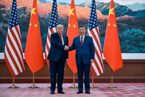Xi Jinping and Donald Trump shake hands during the Xi Trump Summit in Beijing