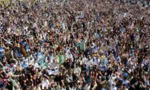 Large public gathering during protests after AJK bans JAAC under anti-terrorism law