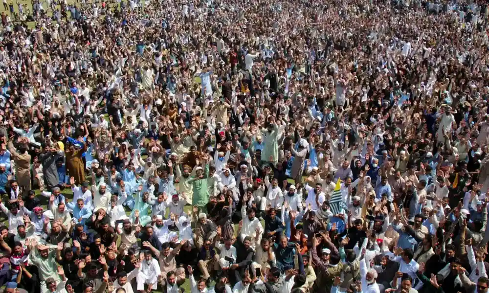Large public gathering during protests after AJK bans JAAC under anti-terrorism law
