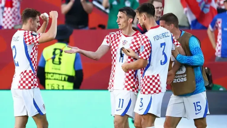Croatia players celebrate after scoring against Panama during the Croatia Panama World Cup match