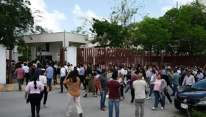People evacuate a building after the Cuba Earthquake was felt across Mexico following a powerful 6.1 magnitude tremor.