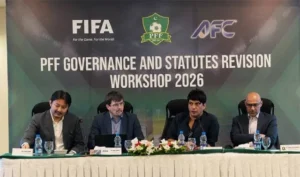 FIFA and AFC officials attend the PFF Governance and Statutes Revision Workshop 2026 discussing FIFA AFC PFF constitution reforms in Karachi.