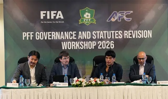 FIFA and AFC officials attend the PFF Governance and Statutes Revision Workshop 2026 discussing FIFA AFC PFF constitution reforms in Karachi.