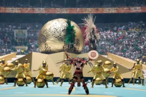 Performers showcase cultural traditions during the FIFA World Cup 2026 opening ceremony at Estadio Azteca in Mexico City
