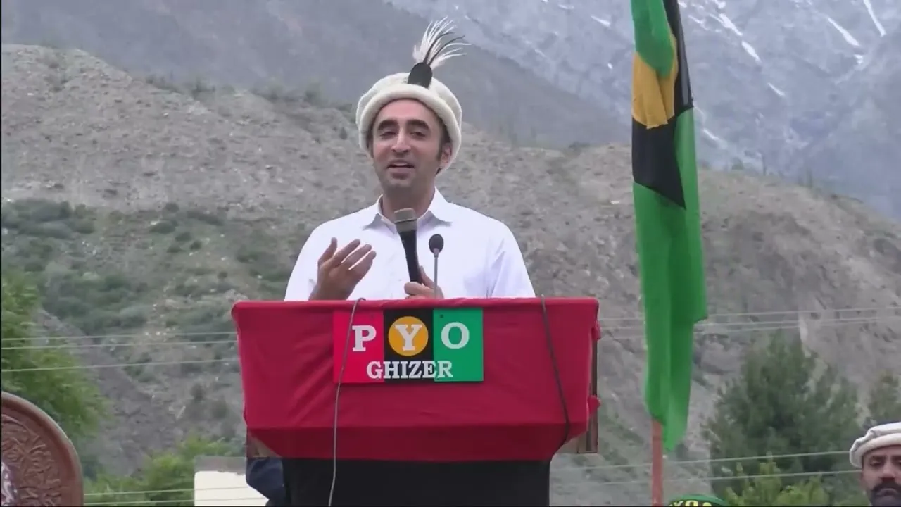 Bilawal Bhutto Zardari addressing a public gathering in Ghizer during the GB Elections campaign