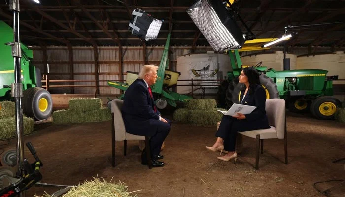 Donald Trump speaking during the Trump NBC Interview with NBC host Kristen Welker in Wisconsin