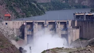 Dam on the Indus river system during the India water dispute highlighting concerns over water flow between India and Pakistan
