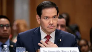 US Secretary of State Marco Rubio speaks during a Senate hearing while discussing the Iran Deal and nuclear negotiations.
