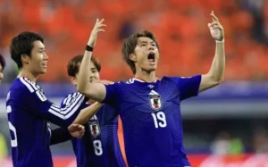 Japan players celebrate a crucial goal during the Japan Netherlands Draw in the FIFA World Cup 2026 Group F match