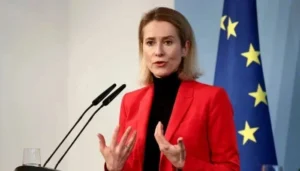 Kaja Kallas addressing a gathering during her Pakistan visit for the EU Pakistan Strategic Dialogue