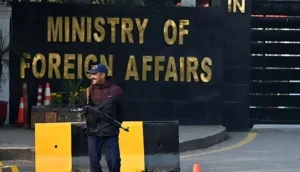 Security guard standing outside Ministry of Foreign Affairs after Karachi Terror Attack in Pakistan