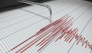 Seismograph recording seismic tremors after the Kohlu Earthquake in Balochistan, showing repeated earthquake activity.