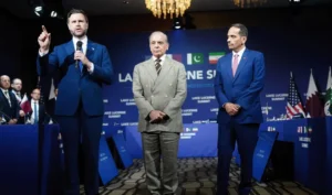Officials attending the Lake Lucerne Summit in Switzerland during US-Iran talks mediated by Pakistan