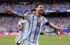 Lionel Messi celebrating for Argentina after setting Messi World Cup Record in World Cup 2026 match