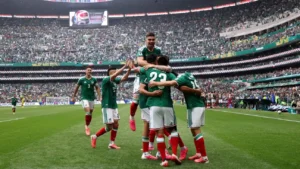 Mexico players celebrate after Mexico Win against South Africa during the FIFA World Cup 2026 opening match at Azteca Stadium