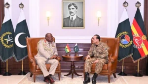 Field Marshal Asim Munir meets Ghana's defence chief at GHQ in Rawalpindi during a Munir Ghana defence meeting.