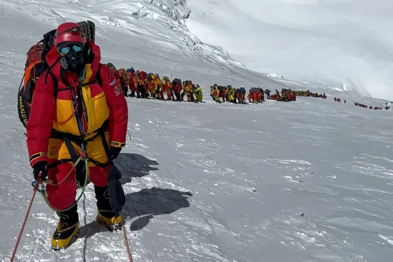 Nepali climber ascending Mount Everest during a challenging expedition after surviving six days missing