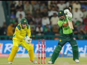 Babar Azam batting against Australia during the Pakistan Australia ODI series decider in Lahore
