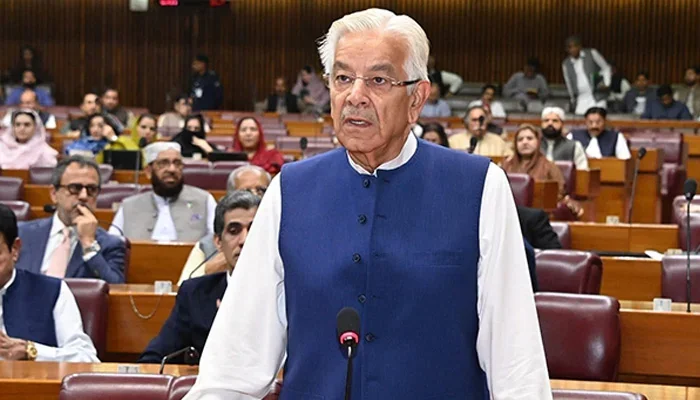 Khawaja Asif addressing the National Assembly during discussion on Pakistan Economy growth and recovery