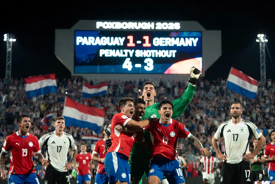 Paraguay players celebrate historic penalty shootout win over Germany to reach World Cup 2026 Round of 16