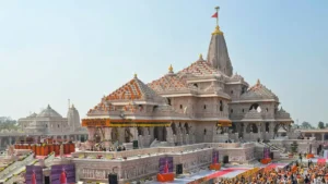 Ram Mandir temple in Ayodhya during a public gathering amid the Ram Mandir Probe investigation