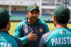 Sarfaraz Coach addressing Pakistan Test team players during a training session ahead of the West Indies and England tours.